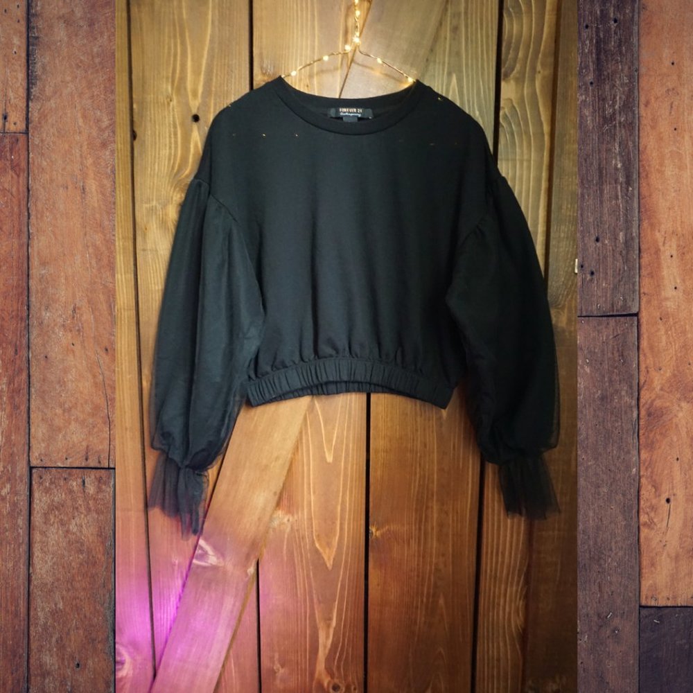 Forever 21 Black Tulle Sleeved Sweater S